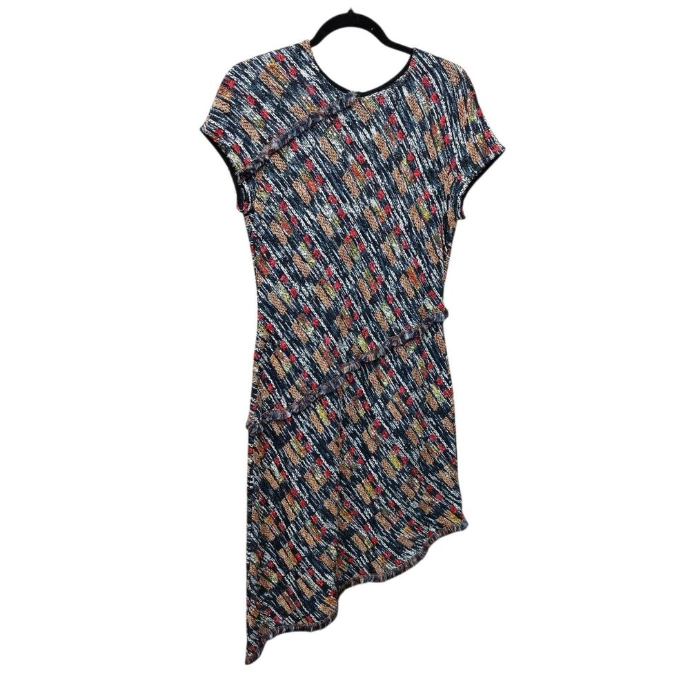 St John Womens Multicolor Tweed Knit Asymmetric Dress 8 Fringe Career Event